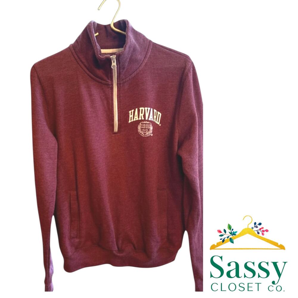 REDSHIRT Harvard University Sweatshirt M Burgundy Heathered Quarter Zip NWOT